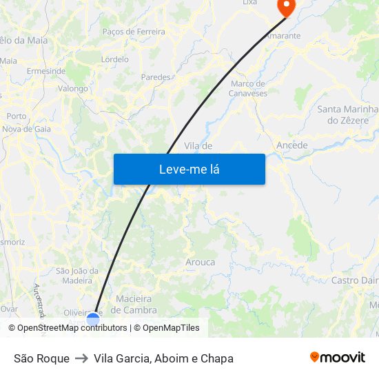 São Roque to Vila Garcia, Aboim e Chapa map