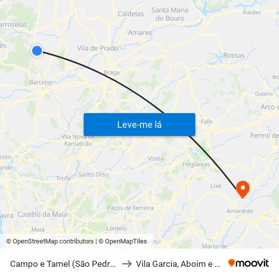 Campo e Tamel (São Pedro Fins) to Vila Garcia, Aboim e Chapa map
