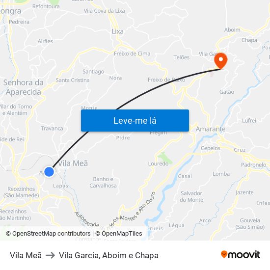 Vila Meã to Vila Garcia, Aboim e Chapa map