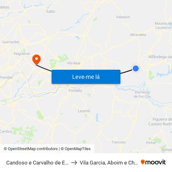 Candoso e Carvalho de Egas to Vila Garcia, Aboim e Chapa map