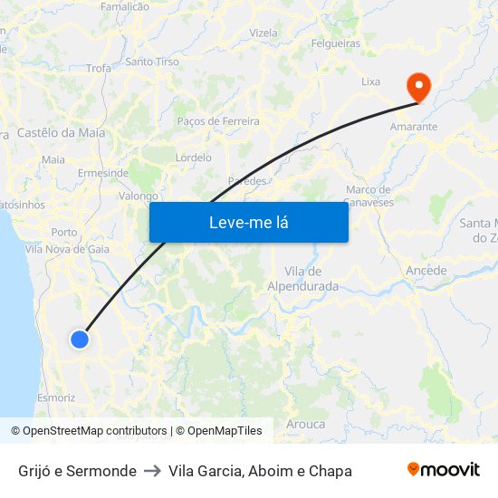 Grijó e Sermonde to Vila Garcia, Aboim e Chapa map