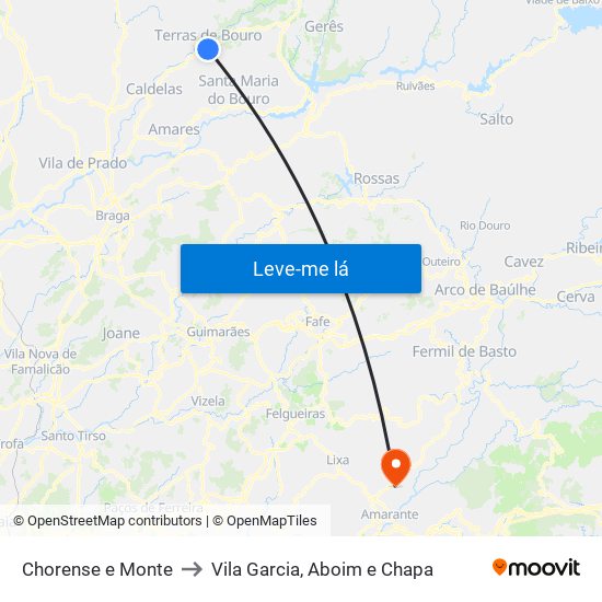 Chorense e Monte to Vila Garcia, Aboim e Chapa map