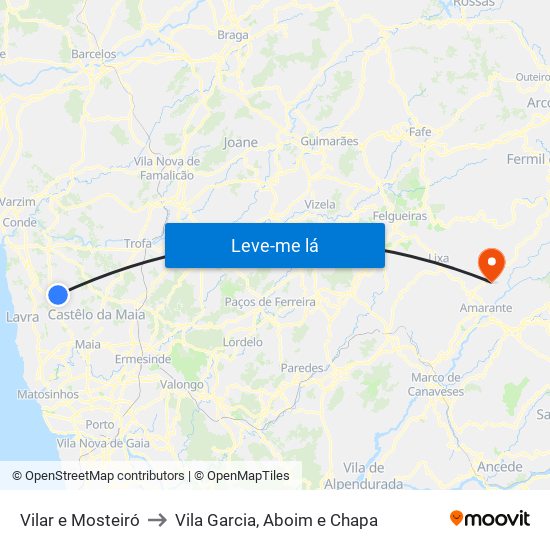 Vilar e Mosteiró to Vila Garcia, Aboim e Chapa map