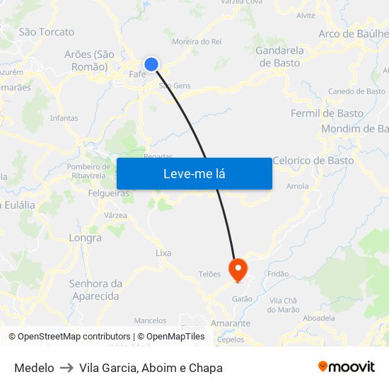 Medelo to Vila Garcia, Aboim e Chapa map