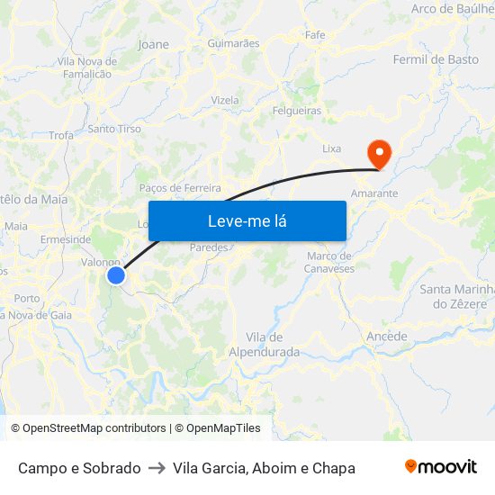 Campo e Sobrado to Vila Garcia, Aboim e Chapa map