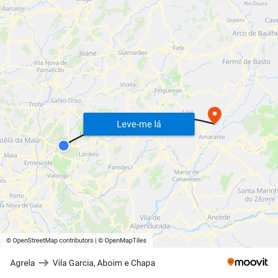 Agrela to Vila Garcia, Aboim e Chapa map