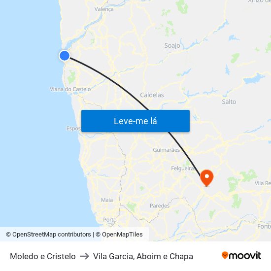 Moledo e Cristelo to Vila Garcia, Aboim e Chapa map