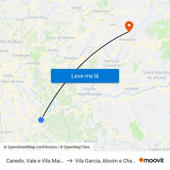 Canedo, Vale e Vila Maior to Vila Garcia, Aboim e Chapa map