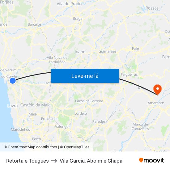 Retorta e Tougues to Vila Garcia, Aboim e Chapa map