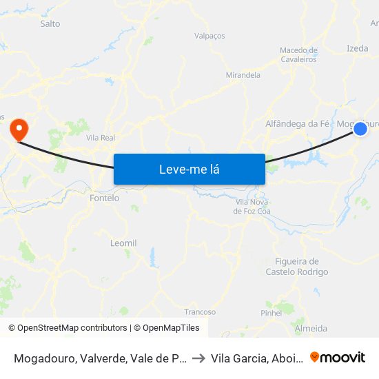 Mogadouro, Valverde, Vale de Porco e Vilar de Rei to Vila Garcia, Aboim e Chapa map