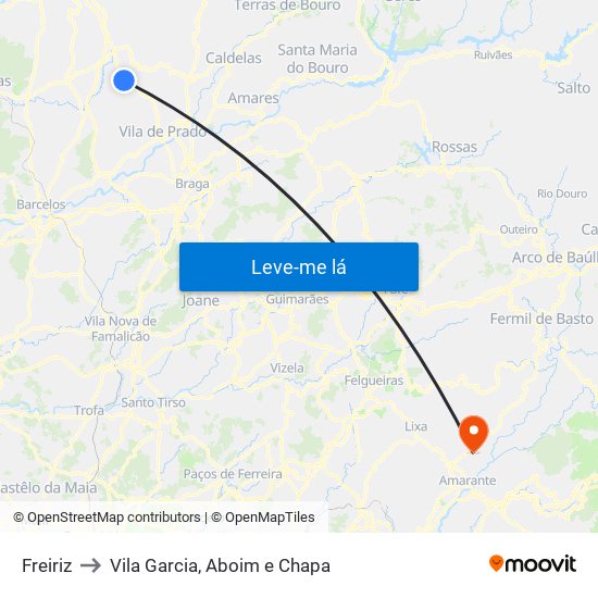 Freiriz to Vila Garcia, Aboim e Chapa map