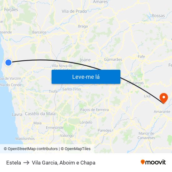 Estela to Vila Garcia, Aboim e Chapa map