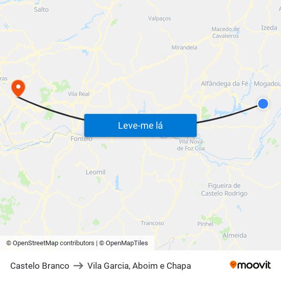 Castelo Branco to Vila Garcia, Aboim e Chapa map