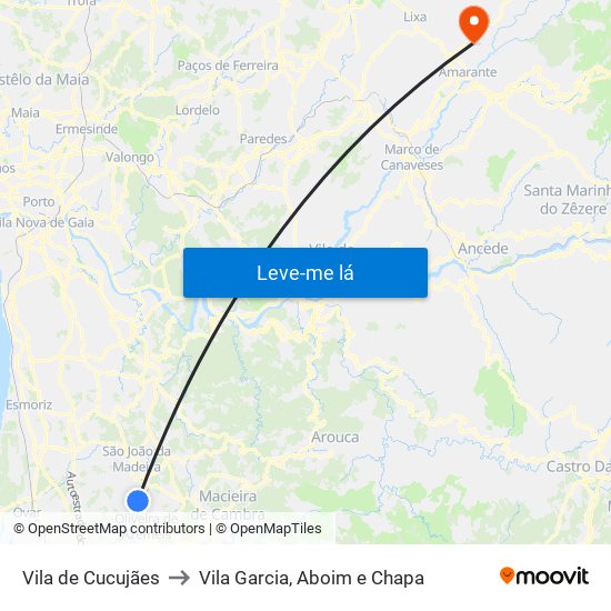 Vila de Cucujães to Vila Garcia, Aboim e Chapa map