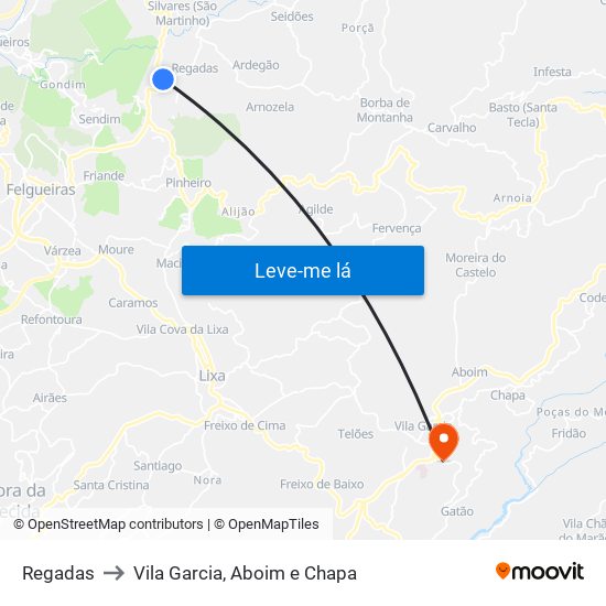 Regadas to Vila Garcia, Aboim e Chapa map