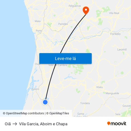 Oiã to Vila Garcia, Aboim e Chapa map