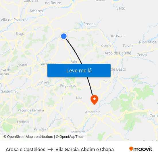 Arosa e Castelões to Vila Garcia, Aboim e Chapa map