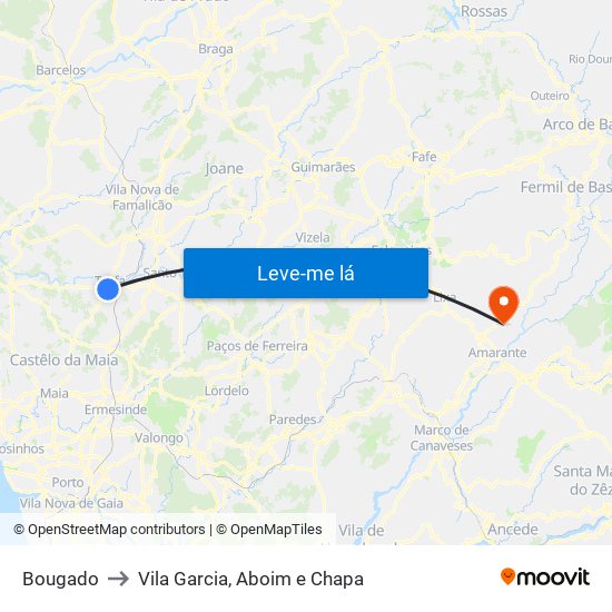 Bougado to Vila Garcia, Aboim e Chapa map