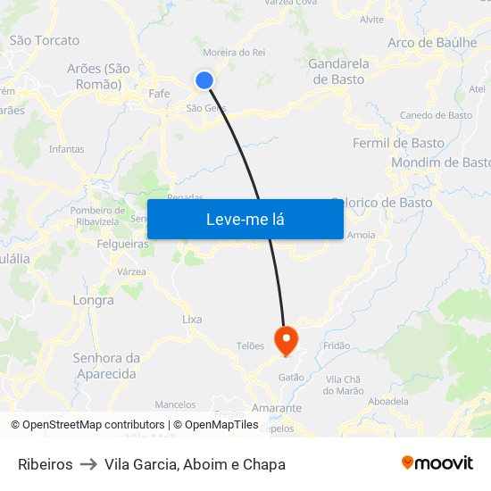 Ribeiros to Vila Garcia, Aboim e Chapa map