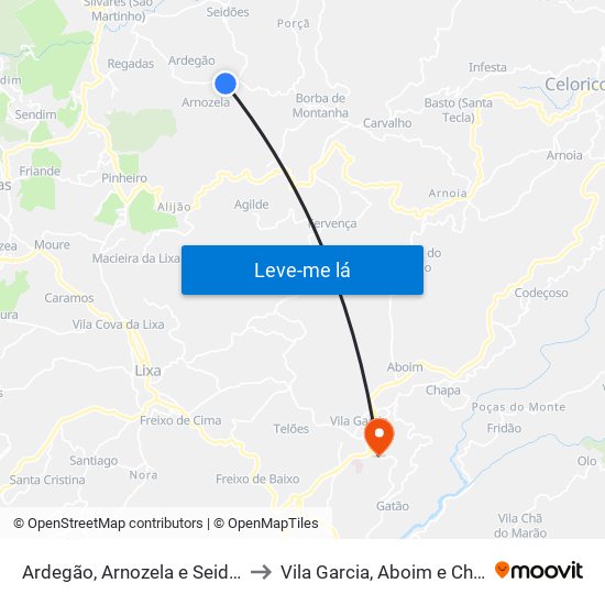 Ardegão, Arnozela e Seidões to Vila Garcia, Aboim e Chapa map