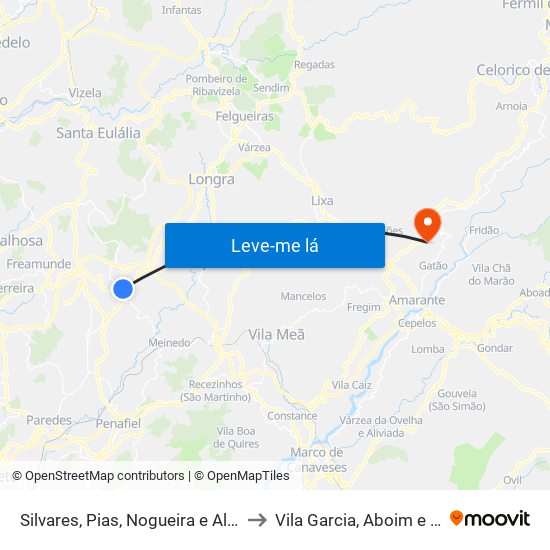 Silvares, Pias, Nogueira e Alvarenga to Vila Garcia, Aboim e Chapa map