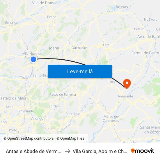Antas e Abade de Vermoim to Vila Garcia, Aboim e Chapa map