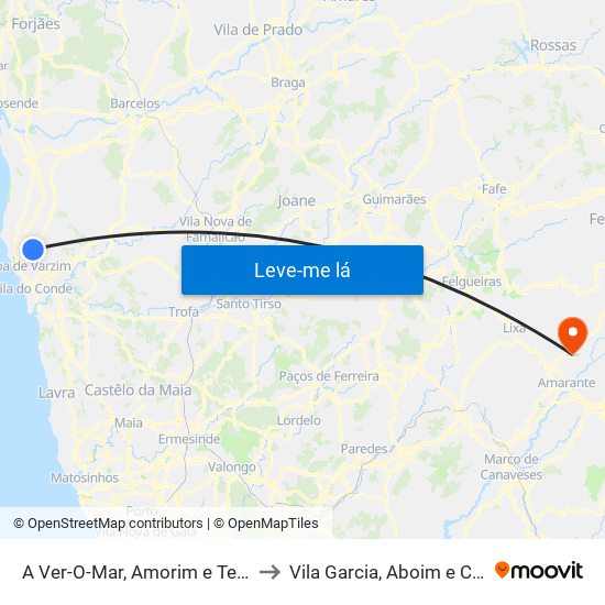 A Ver-O-Mar, Amorim e Terroso to Vila Garcia, Aboim e Chapa map