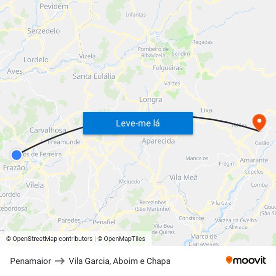 Penamaior to Vila Garcia, Aboim e Chapa map