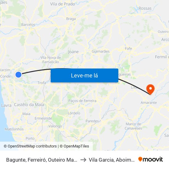 Bagunte, Ferreiró, Outeiro Maior e Parada to Vila Garcia, Aboim e Chapa map