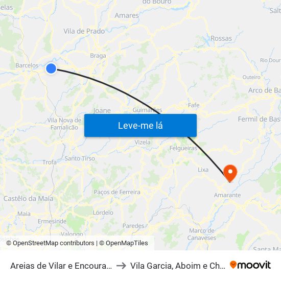 Areias de Vilar e Encourados to Vila Garcia, Aboim e Chapa map