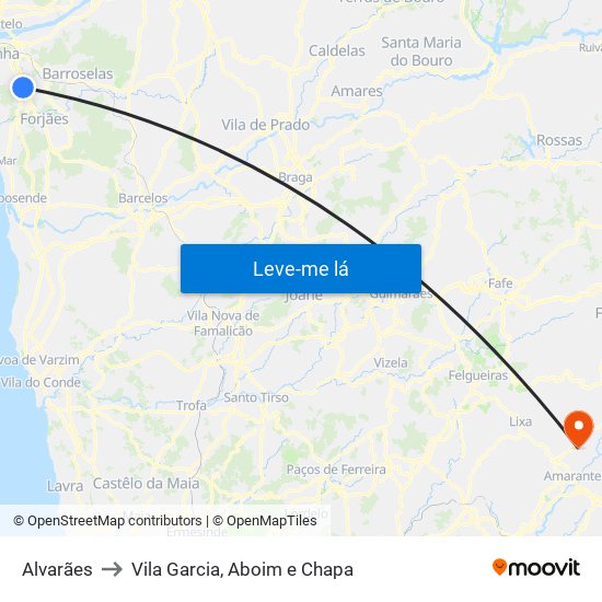 Alvarães to Vila Garcia, Aboim e Chapa map