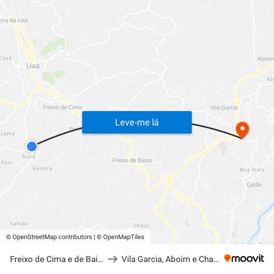 Freixo de Cima e de Baixo to Vila Garcia, Aboim e Chapa map