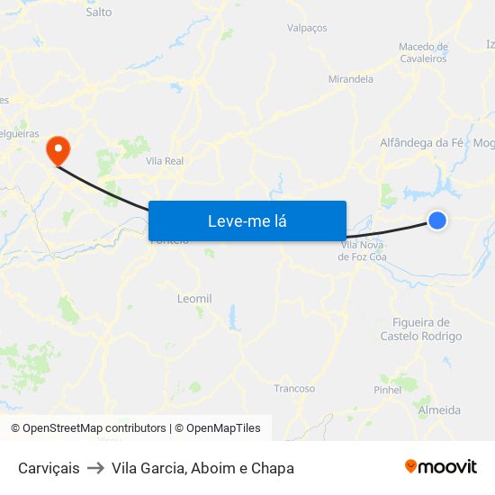 Carviçais to Vila Garcia, Aboim e Chapa map
