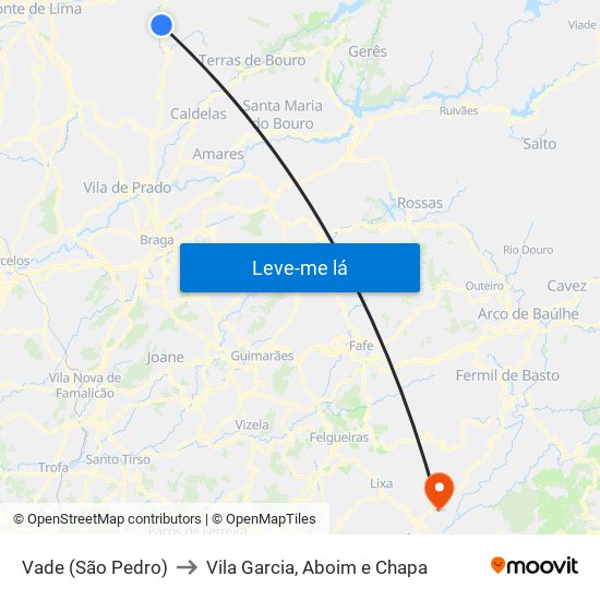 Vade (São Pedro) to Vila Garcia, Aboim e Chapa map