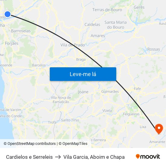 Cardielos e Serreleis to Vila Garcia, Aboim e Chapa map