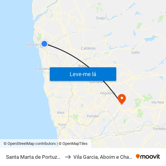 Santa Marta de Portuzelo to Vila Garcia, Aboim e Chapa map