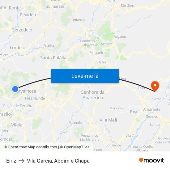 Eiriz to Vila Garcia, Aboim e Chapa map