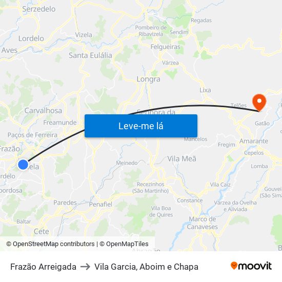 Frazão Arreigada to Vila Garcia, Aboim e Chapa map