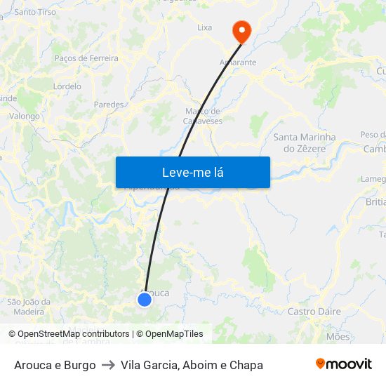 Arouca e Burgo to Vila Garcia, Aboim e Chapa map