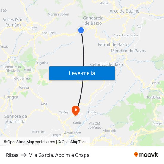 Ribas to Vila Garcia, Aboim e Chapa map