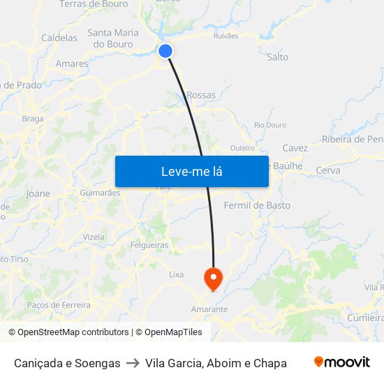 Caniçada e Soengas to Vila Garcia, Aboim e Chapa map