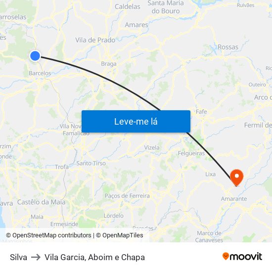 Silva to Vila Garcia, Aboim e Chapa map