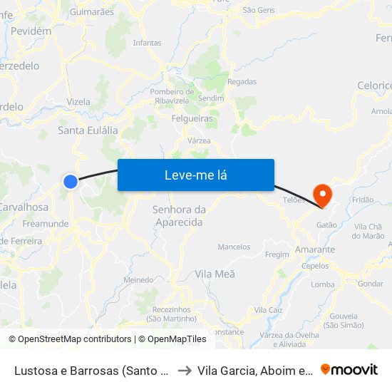 Lustosa e Barrosas (Santo Estêvão) to Vila Garcia, Aboim e Chapa map