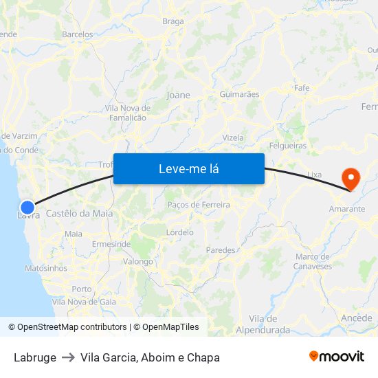 Labruge to Vila Garcia, Aboim e Chapa map