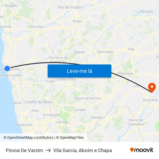 Póvoa De Varzim to Vila Garcia, Aboim e Chapa map