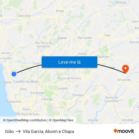 Gião to Vila Garcia, Aboim e Chapa map