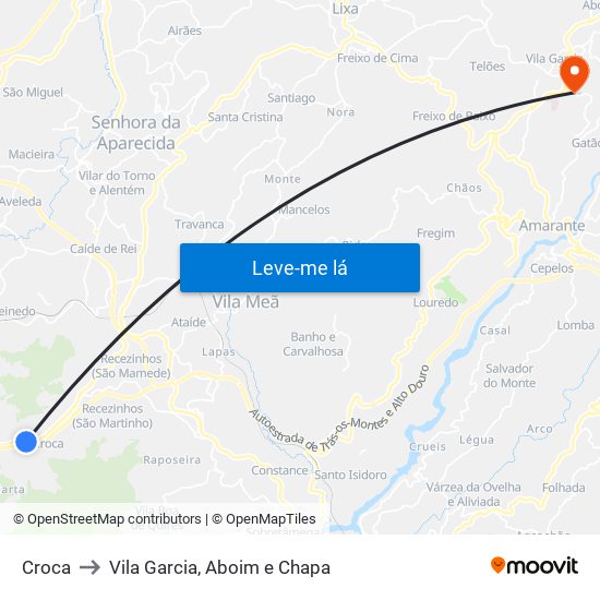 Croca to Vila Garcia, Aboim e Chapa map