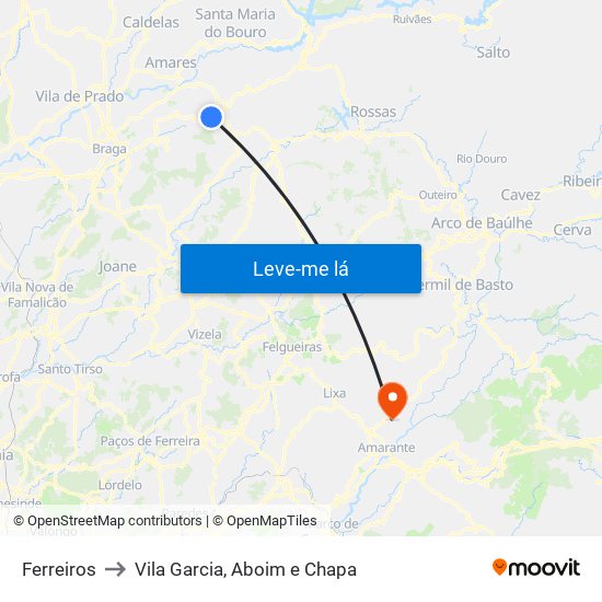 Ferreiros to Vila Garcia, Aboim e Chapa map