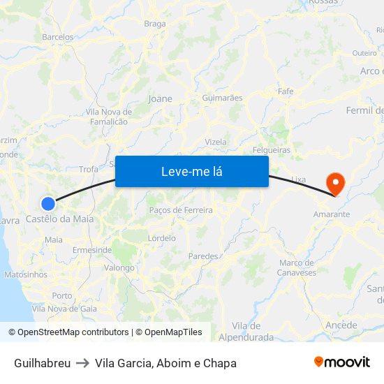 Guilhabreu to Vila Garcia, Aboim e Chapa map