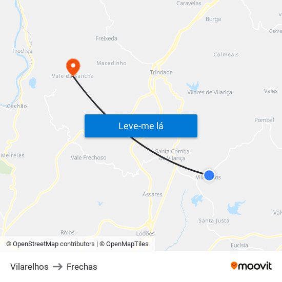 Vilarelhos to Frechas map